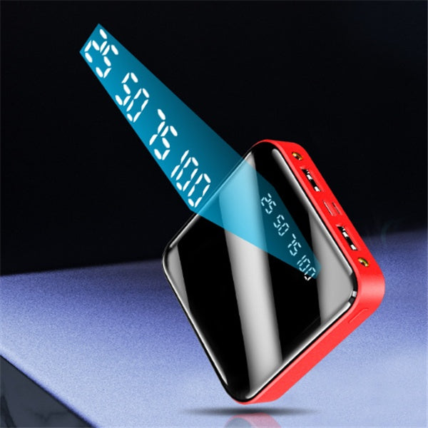 Mini 20000mAh Power Bank – Portable with Mirror & Digital Display